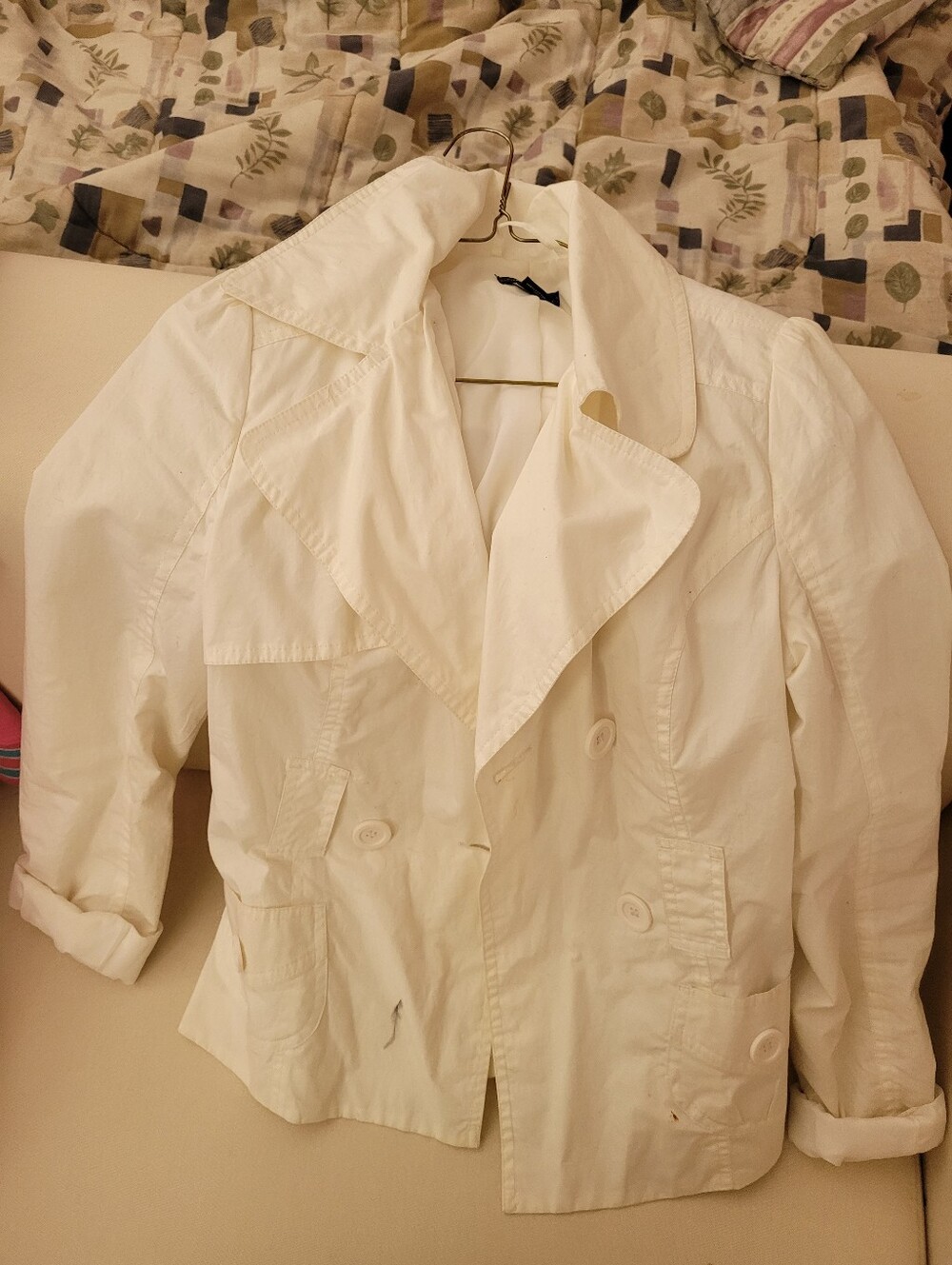 Women's White Double-Breasted Trench Jacket